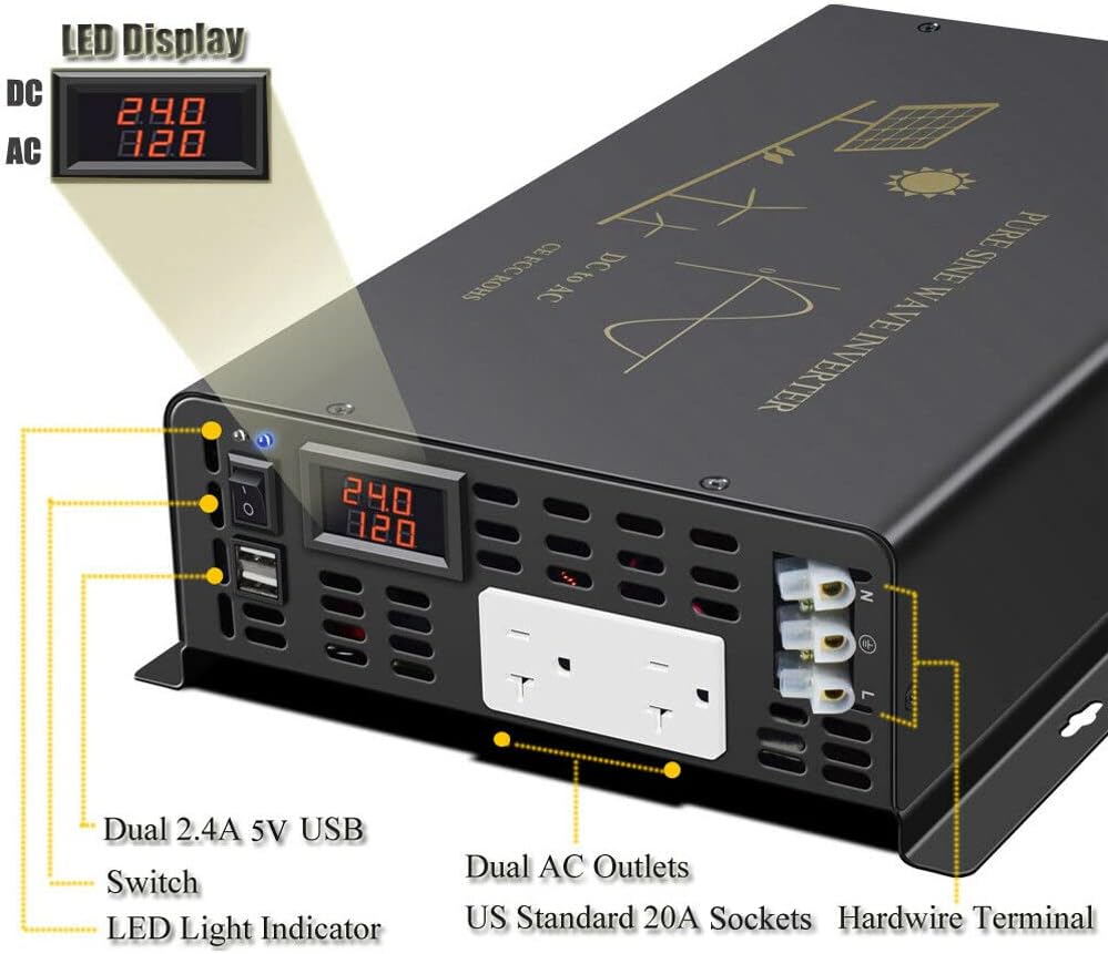 محول طاقة شمسية نقي بقدرة 3000 - مراجعة Inverter Pure Sine Wave 60Hz 120V 3000W وسعره
